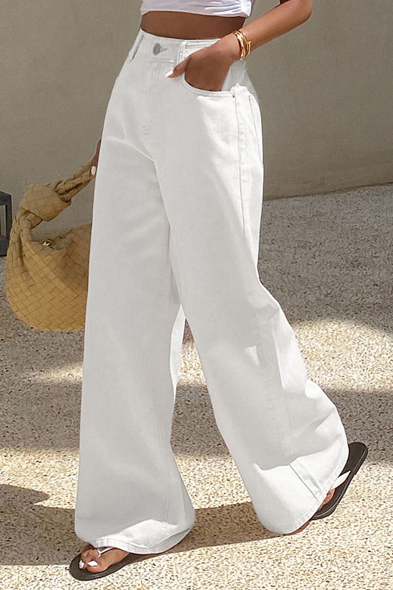 White Solid Color Loose Casual Jeans-Bottoms/Jeans-[Adult]-[Female]-2022 Online Blue Zone Planet