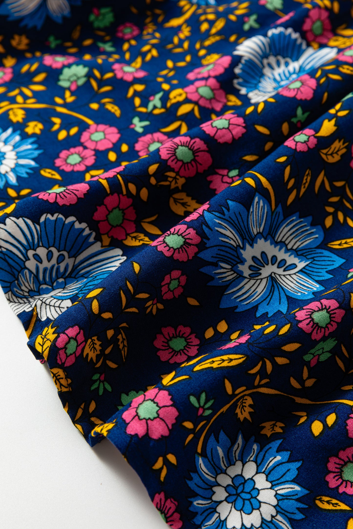 Blue Bohemian Floral Print Tassel Tie Front Long Sleeve Blouse-Tops/Blouses & Shirts-[Adult]-[Female]-2022 Online Blue Zone Planet