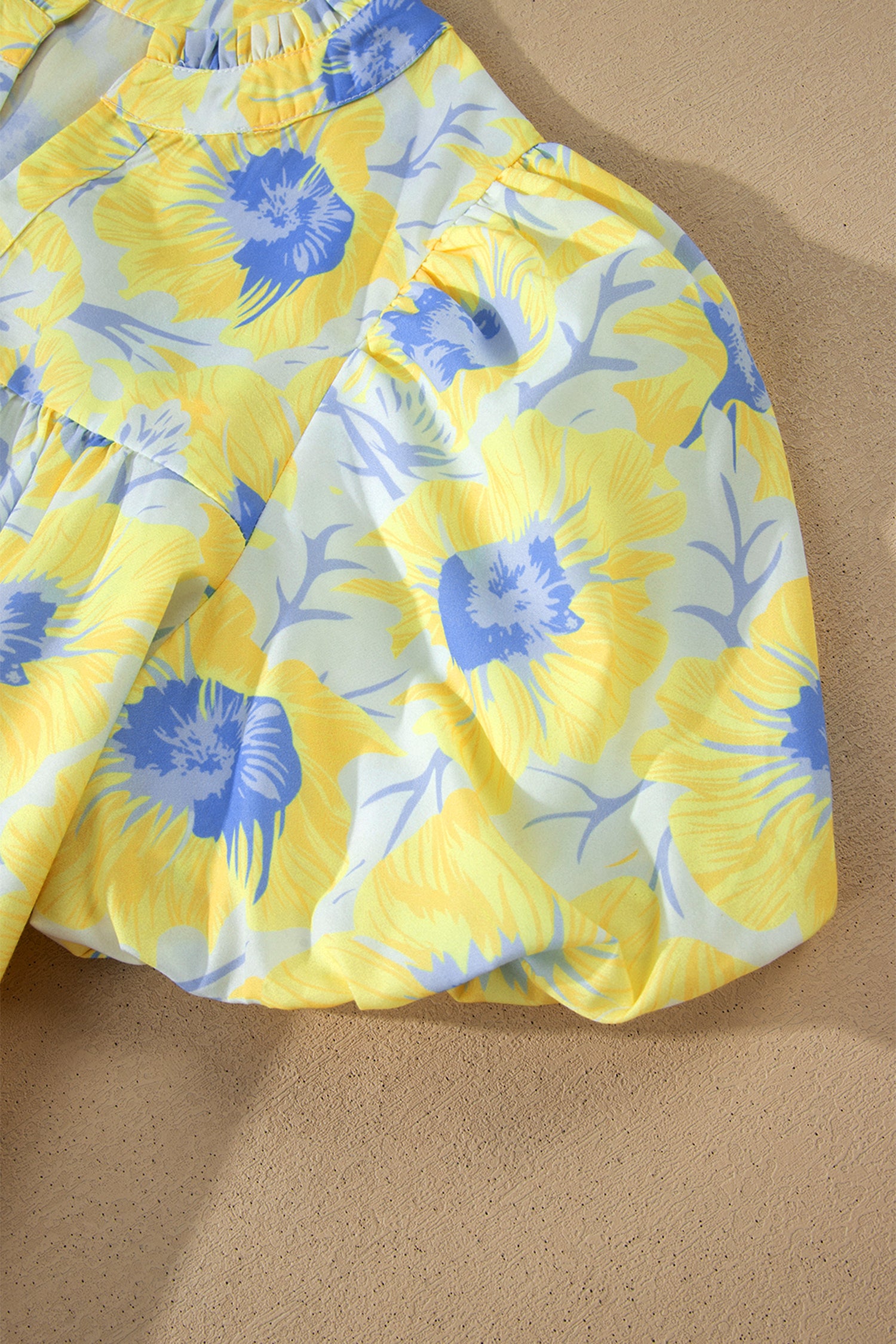 Yellow Short Bubble Sleeve Summer Floral Blouse-Tops/Blouses & Shirts-[Adult]-[Female]-2022 Online Blue Zone Planet