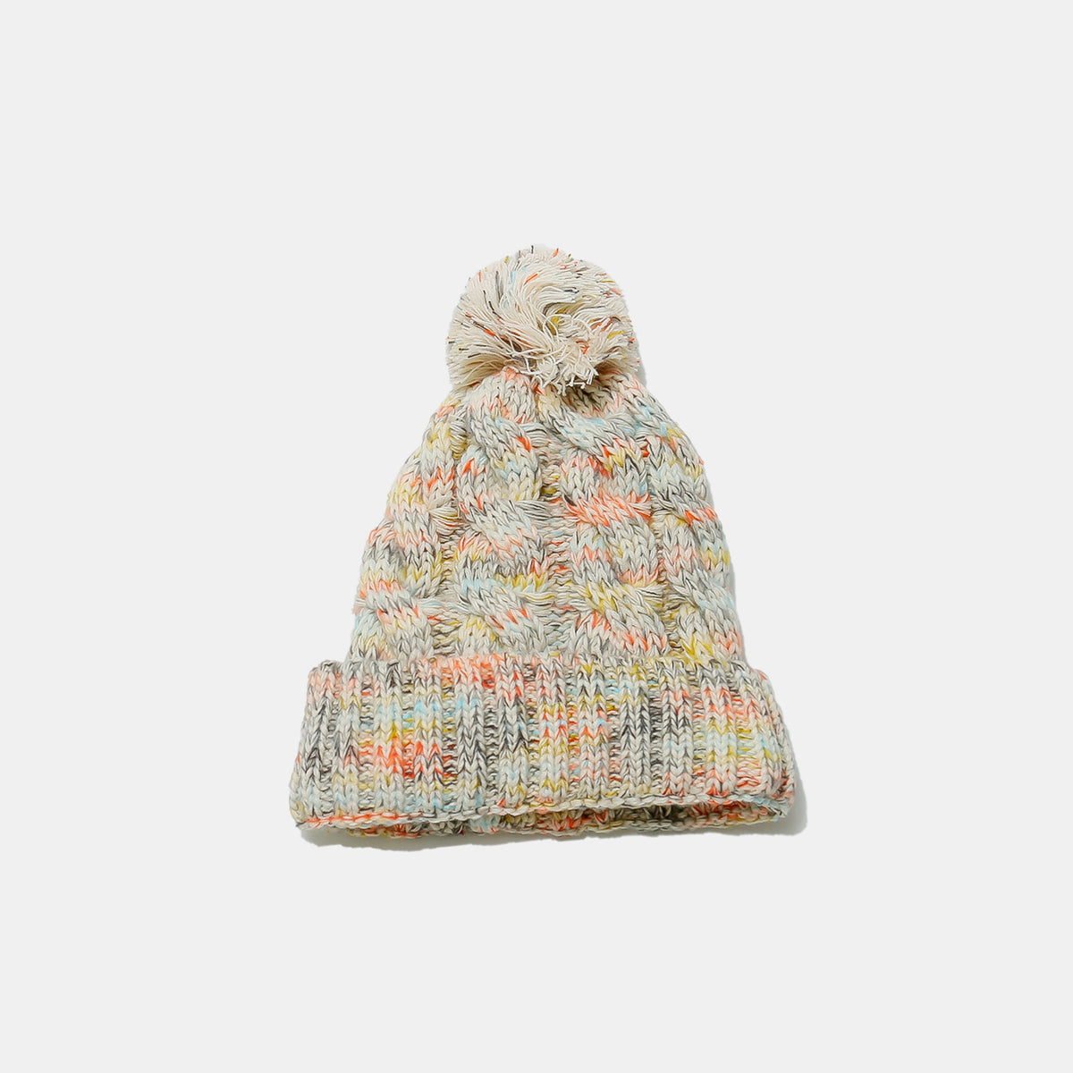 Contrast Cable-Knit Hat with Pompom-HATS-[Adult]-[Female]-Beige-One Size-2022 Online Blue Zone Planet