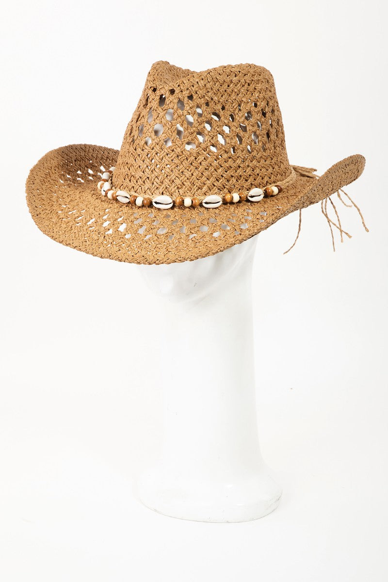 Fame Cowrie Shell Beaded String Straw Hat-HATS-[Adult]-[Female]-TA-One Size-2022 Online Blue Zone Planet