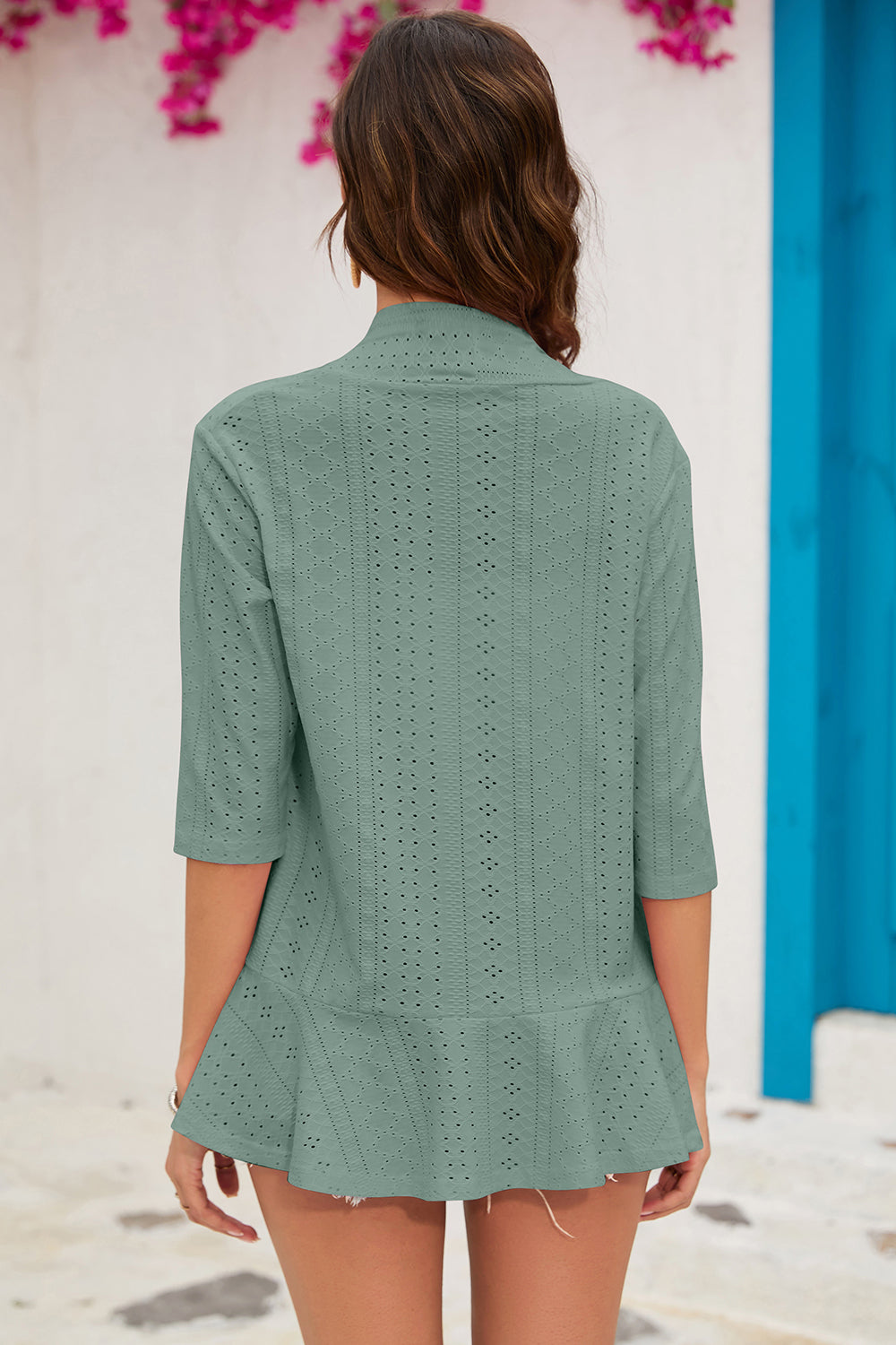 Eyelet Open Front Cardigan-TOPS / DRESSES-[Adult]-[Female]-2022 Online Blue Zone Planet