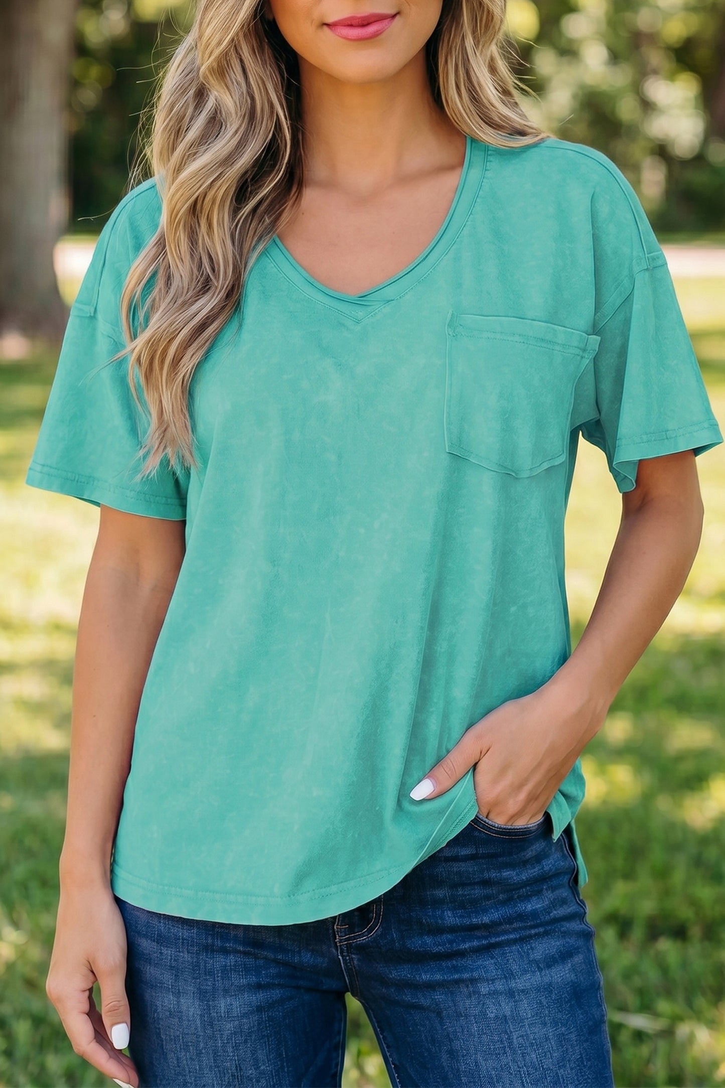 Mint Green Cotton Mineral Wash T Shirt-Tops/Tops & Tees-[Adult]-[Female]-2022 Online Blue Zone Planet