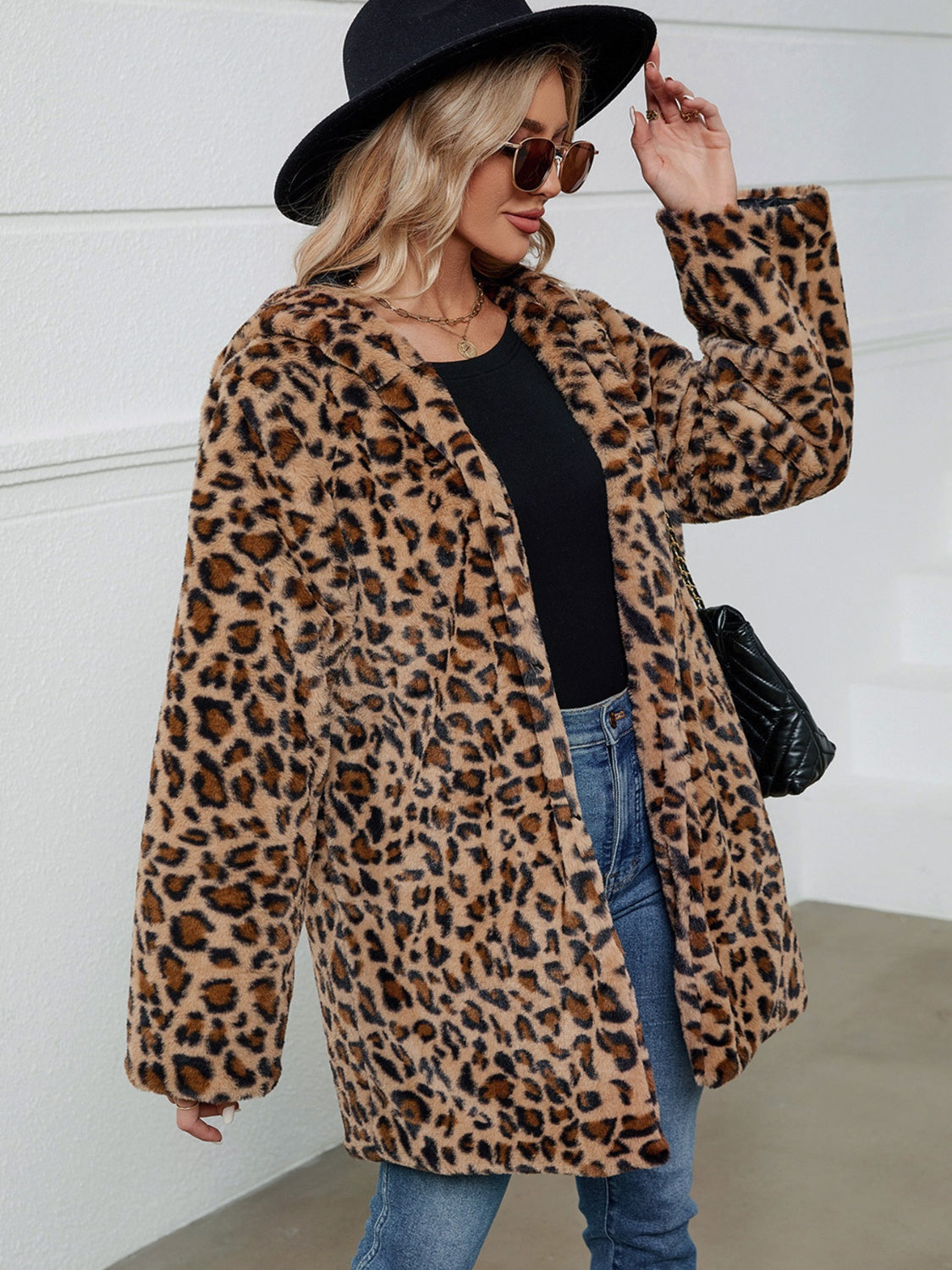 Fuzzy Leopard Hooded Long Sleeve Jacket-TOPS / DRESSES-[Adult]-[Female]-2022 Online Blue Zone Planet