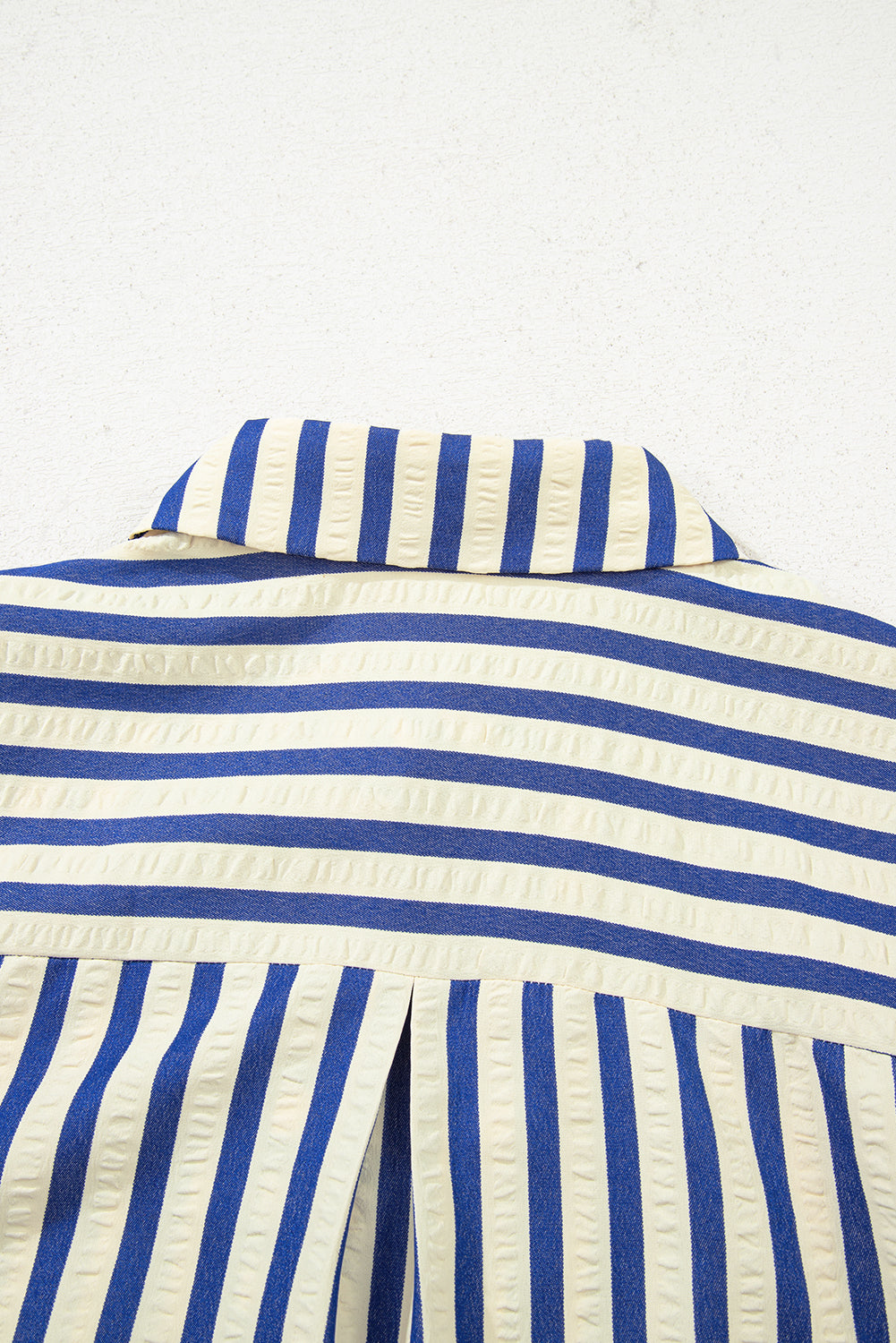 Blue Stripe Collared Half Button Side Pockets Loose Fit Mini Dress-Dresses/Mini Dresses-[Adult]-[Female]-2022 Online Blue Zone Planet