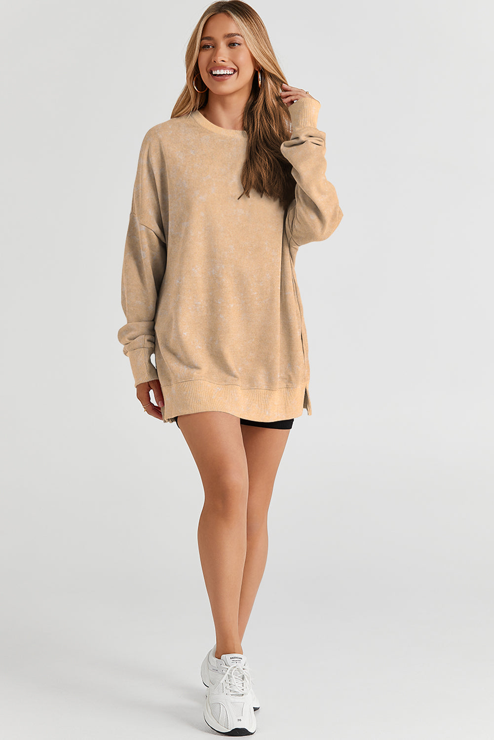 Khaki Drop Shoulder Ribbed Trim Oversized Sweatshirt-Tops/Sweatshirts & Hoodies-[Adult]-[Female]-2022 Online Blue Zone Planet