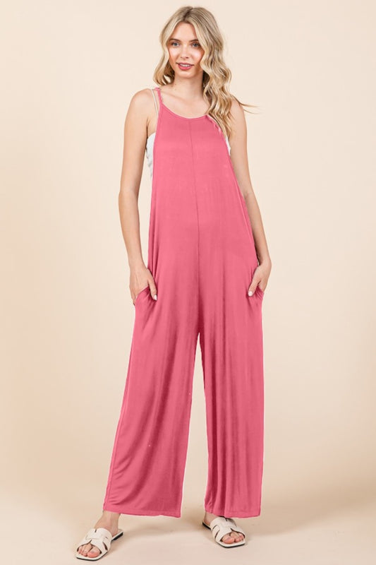 Culture Code Full Size Sleeveless Wide Leg Jumpsuit with Pockets-TOPS / DRESSES-[Adult]-[Female]-Pink-S-2022 Online Blue Zone Planet