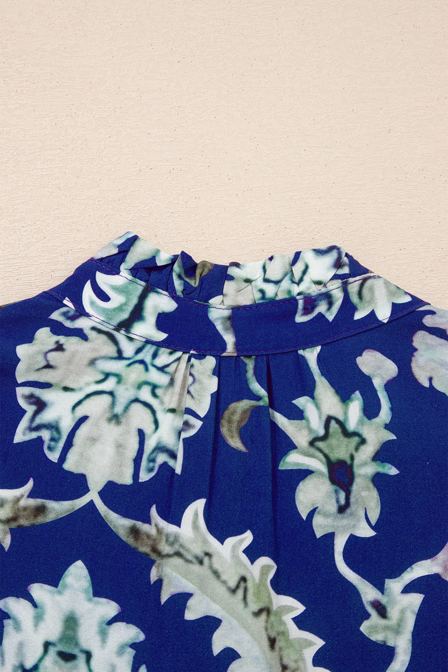 Blue Wild Floral Print Frilled Collar Half Sleeve Long Dress-TOPS / DRESSES-[Adult]-[Female]-2022 Online Blue Zone Planet