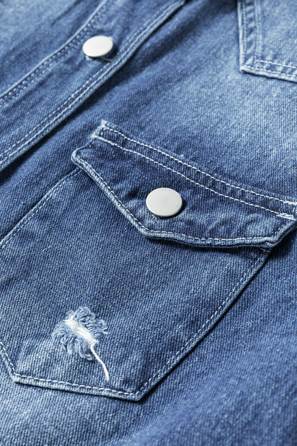 Blue Zone Planet | Sky Blue Light Wash Distressed Frayed Long Denim Jacket-Outerwear/Denim jackets-[Adult]-[Female]-2022 Online Blue Zone Planet