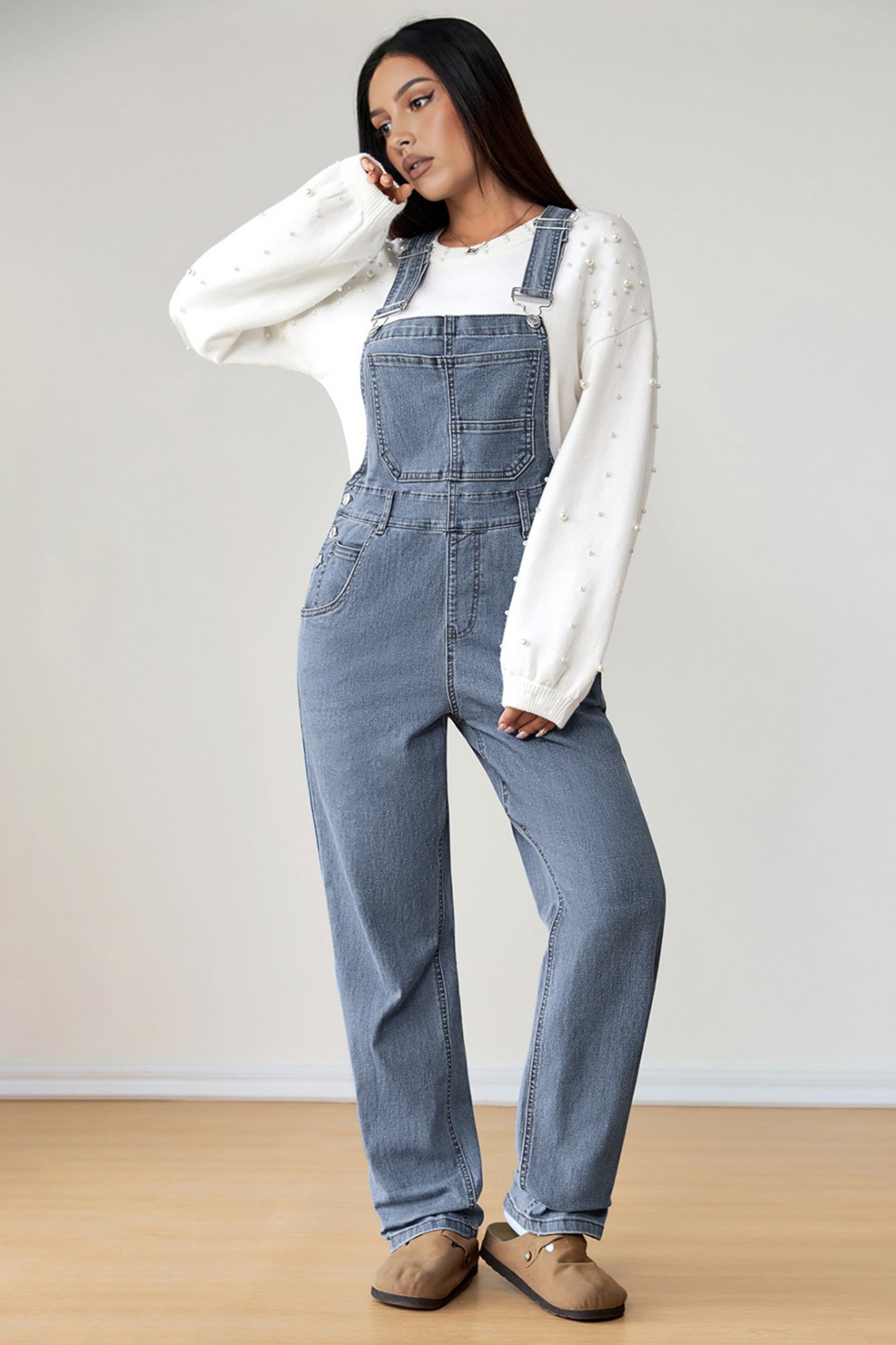 Dark Blue Retro Bib Pocket Buckle Straps Casual Denim Jumpsuit