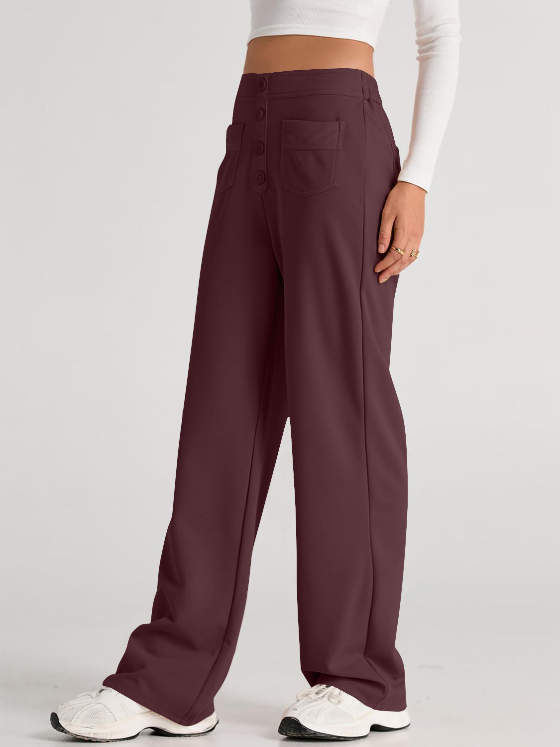 Blue Zone Planet | High Waist Wide Leg Pants-BOTTOMS SIZES SMALL MEDIUM LARGE-[Adult]-[Female]-Deep Purple-S-2022 Online Blue Zone Planet