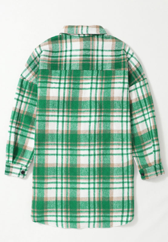 Plaid Flap Pocket Long Sleeve Shacket-TOPS / DRESSES-[Adult]-[Female]-2022 Online Blue Zone Planet