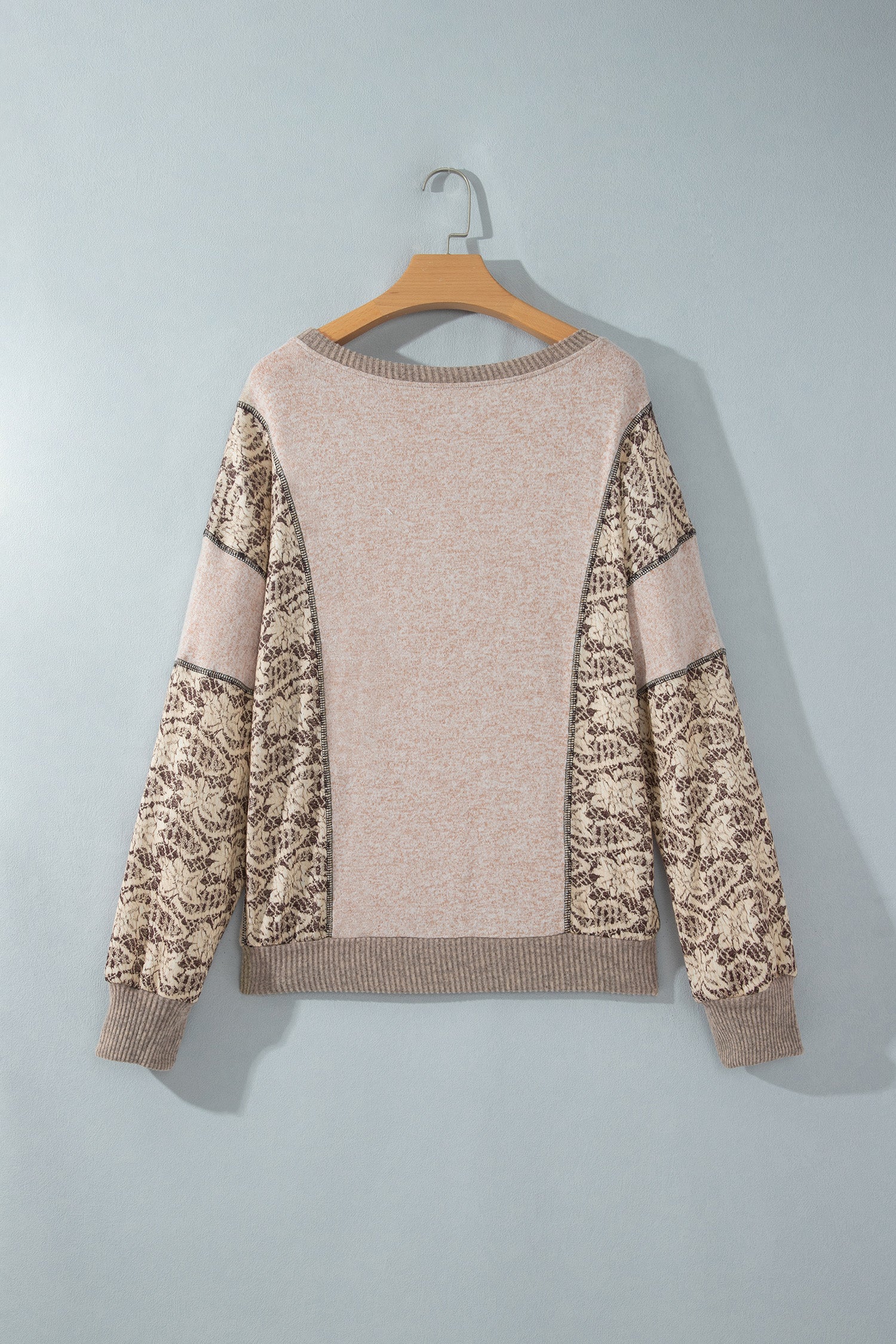 Khaki Floral Print Round Neck Long Sleeve Shift Top-Tops/Long Sleeve Tops-[Adult]-[Female]-2022 Online Blue Zone Planet