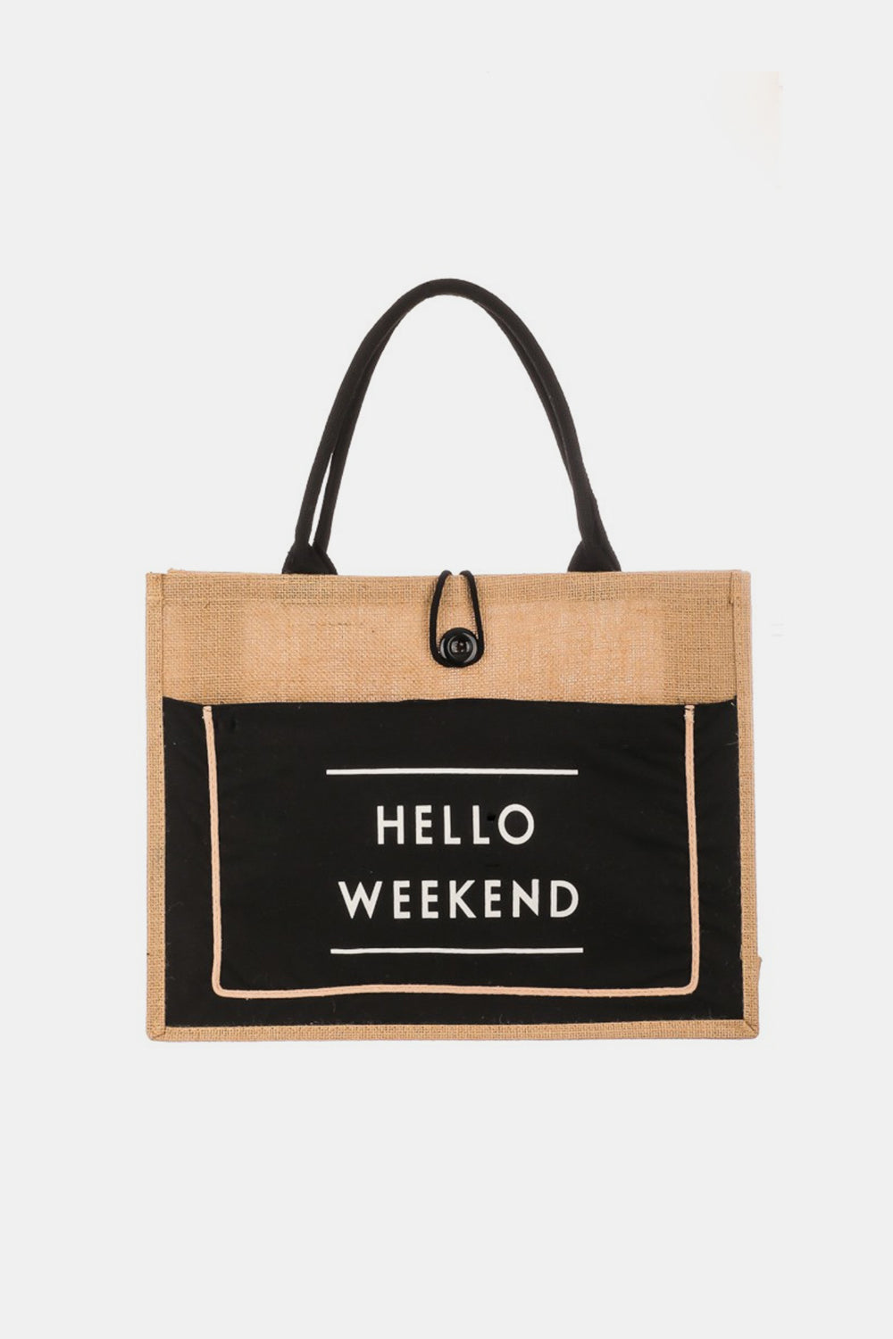 Fame Hello Weekend Burlap Tote Bag-HANDBAGS-[Adult]-[Female]-2022 Online Blue Zone Planet