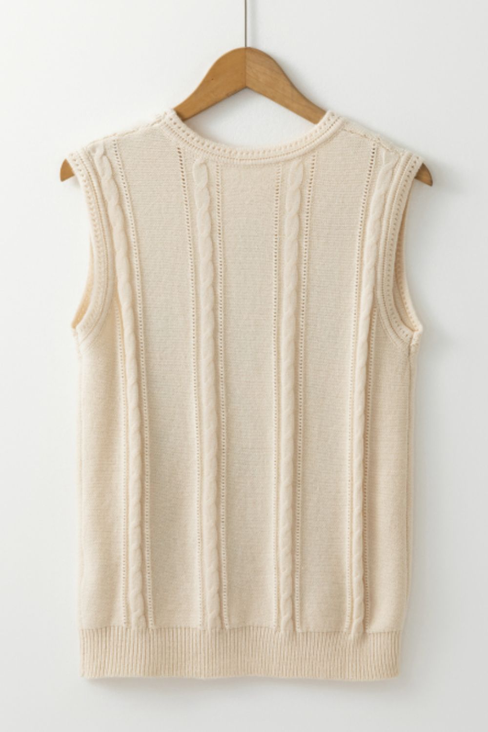 Embroidered Cable-Knit Round Neck Sweater Vest-TOPS / DRESSES-[Adult]-[Female]-2022 Online Blue Zone Planet