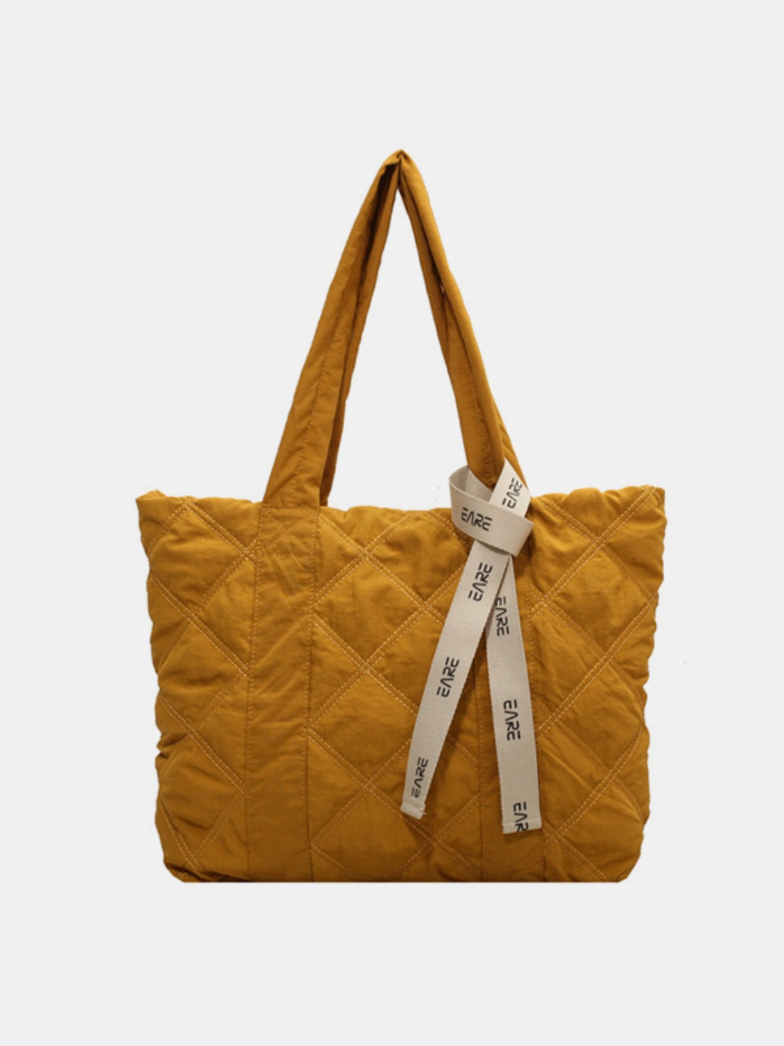 Blue Zone Planet | Quilted Nylon Large Tote Bag-HANDBAGS-[Adult]-[Female]-Mustard-One Size-2022 Online Blue Zone Planet