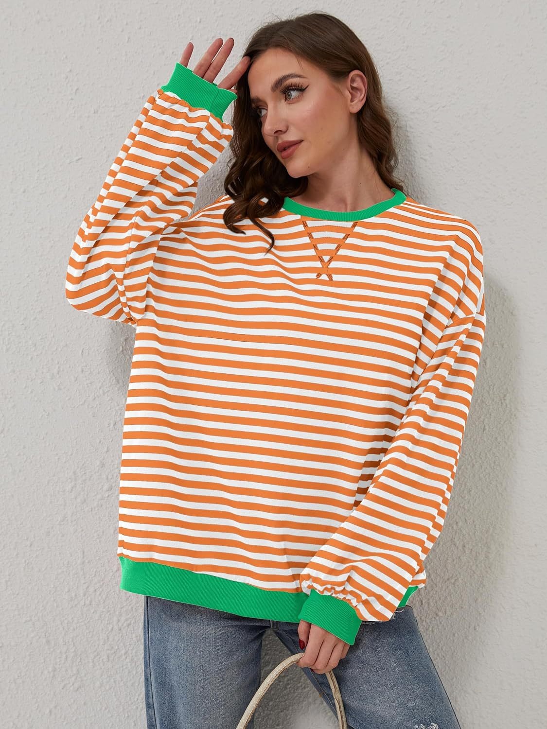 Blue Zone Planet | Lovelet Contrast Striped Long Sleeve Sweatshirt-TOPS / DRESSES-[Adult]-[Female]-2022 Online Blue Zone Planet