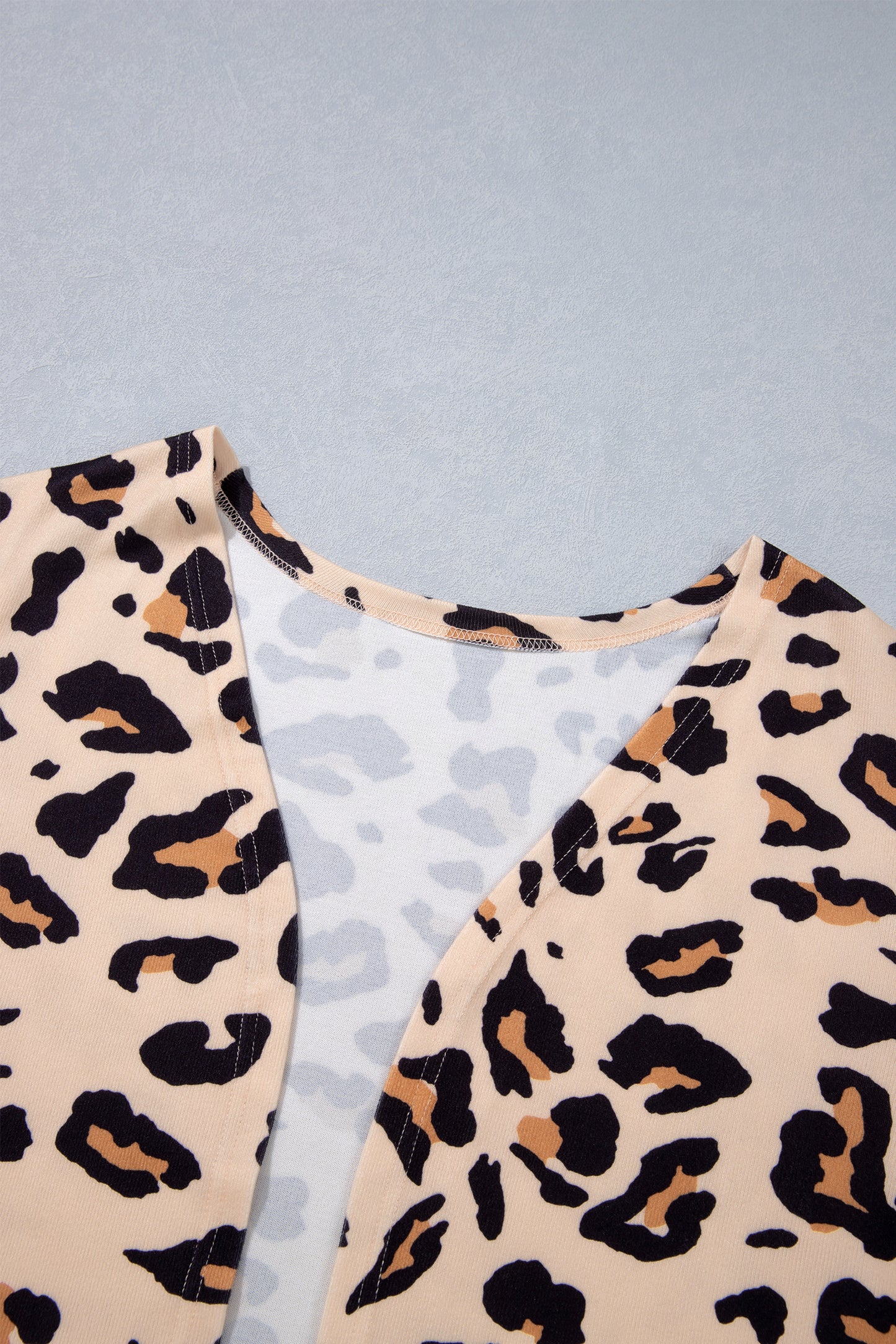 Khaki Leopard Print Long Sleeve V Neck Tunic Plus Size Cardigan-Plus Size/Plus Size Outerwear-[Adult]-[Female]-2022 Online Blue Zone Planet