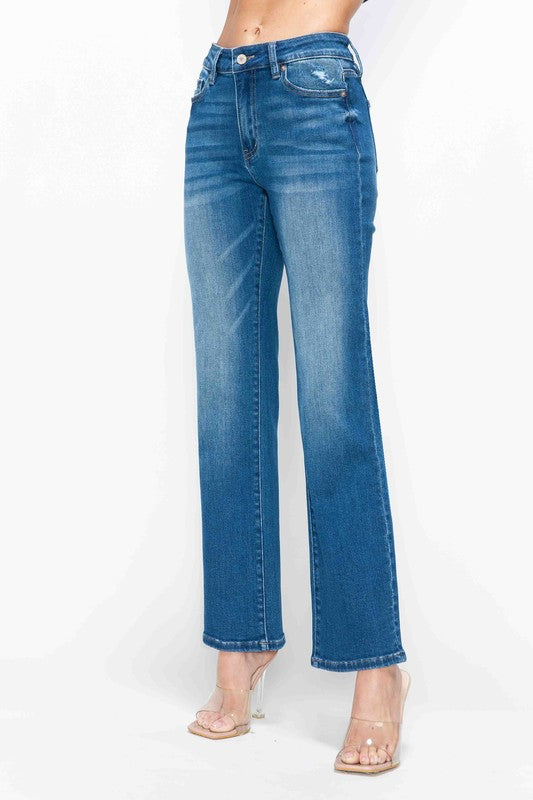 Blue Zone Planet | bytos Full Size Cat's Whiskers High Rise Straight Jeans-BOTTOMS SIZES SMALL MEDIUM LARGE-[Adult]-[Female]-2022 Online Blue Zone Planet