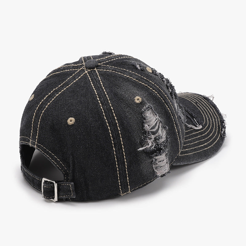 Distressed Adjustable Cotton Baseball Cap-BASEBALL HATS-[Adult]-[Female]-2022 Online Blue Zone Planet