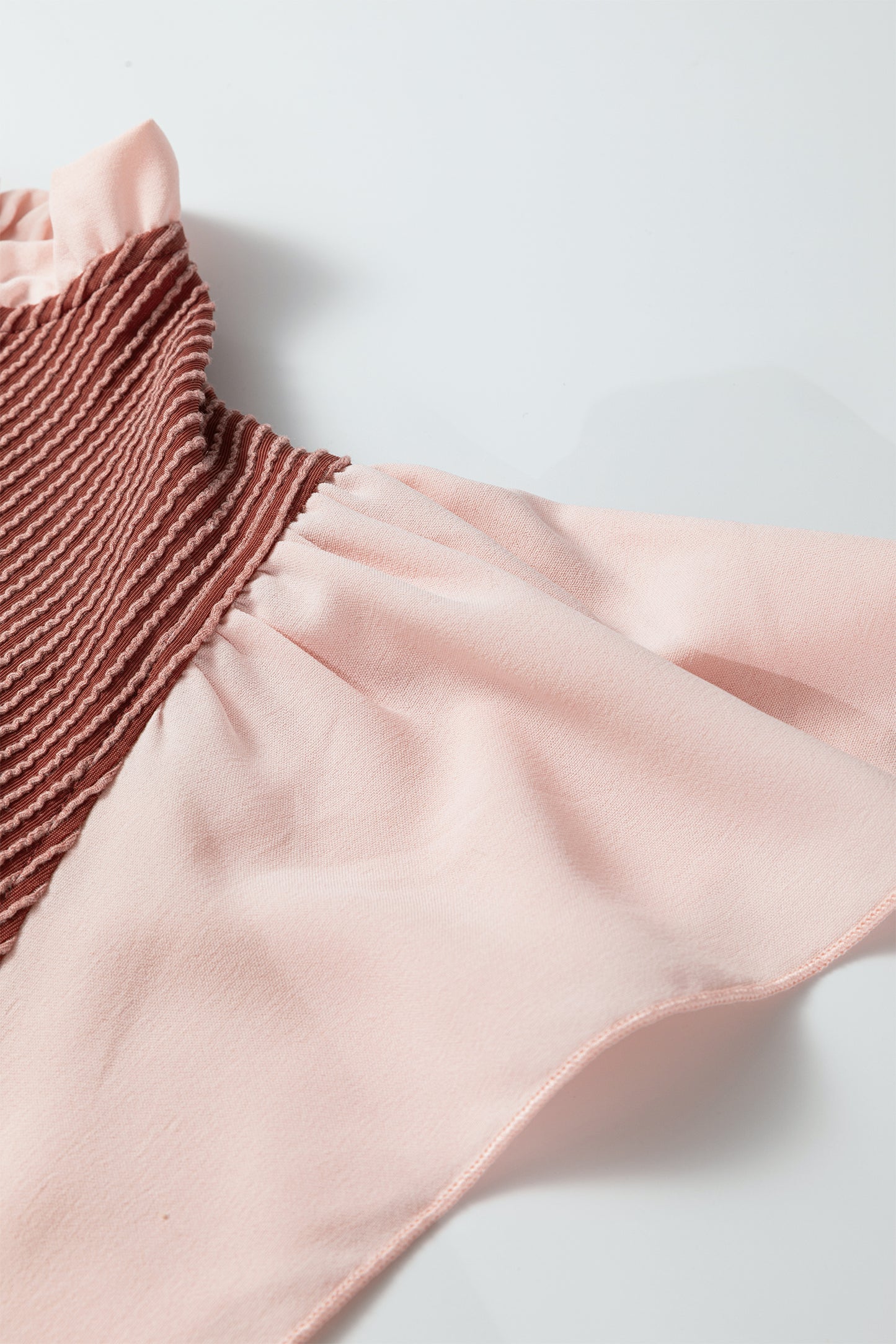 Rose Pink Plus Size Contrast Frilled Neckline Ruffled Short Sleeve Ribbed Textured Blouse-Plus Size/Plus Size Tops/Plus Size Blouses & Shirts-[Adult]-[Female]-2022 Online Blue Zone Planet