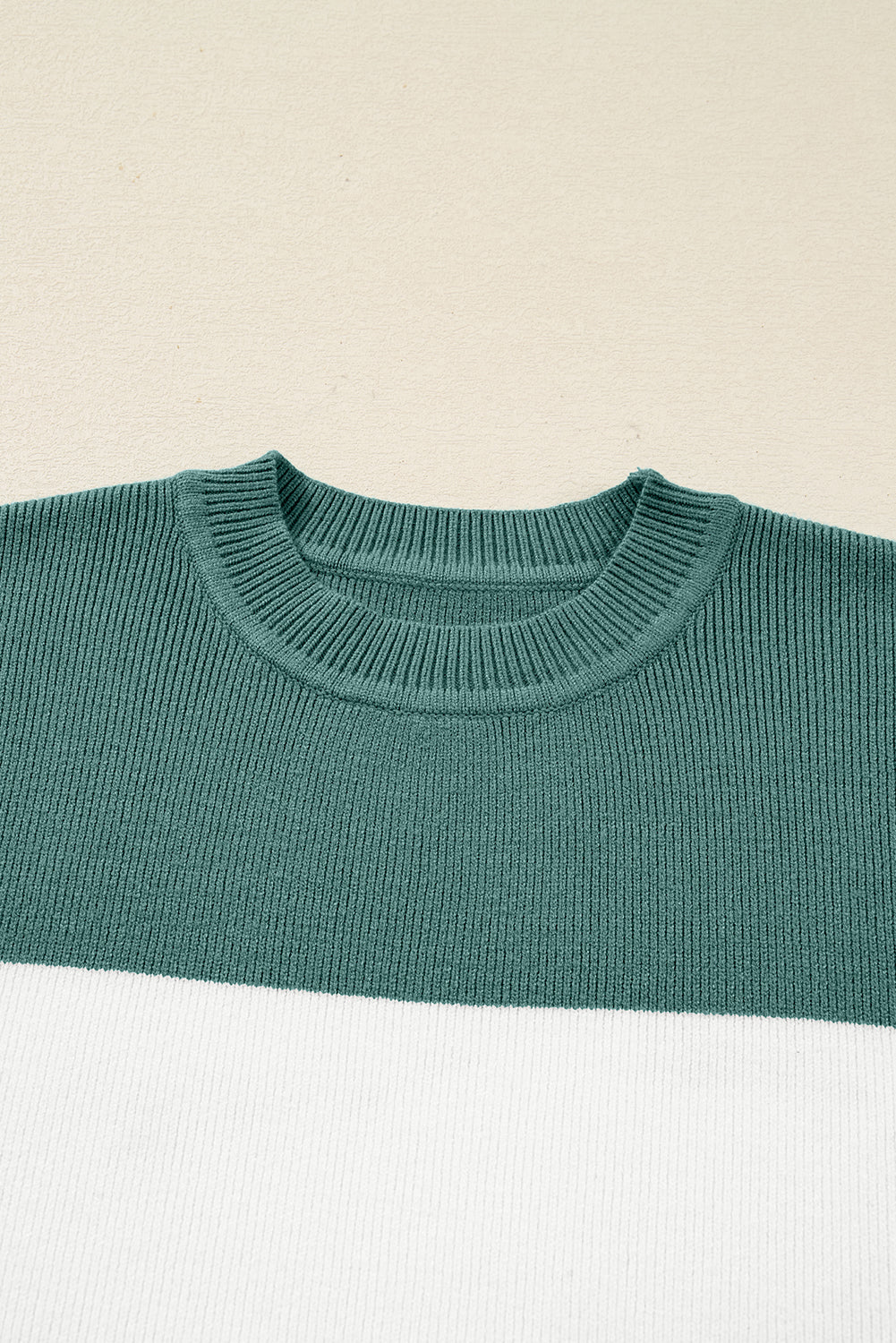 Green Color Block Plain Ribbed Knit Baggy Sweater-TOPS / DRESSES-[Adult]-[Female]-2022 Online Blue Zone Planet