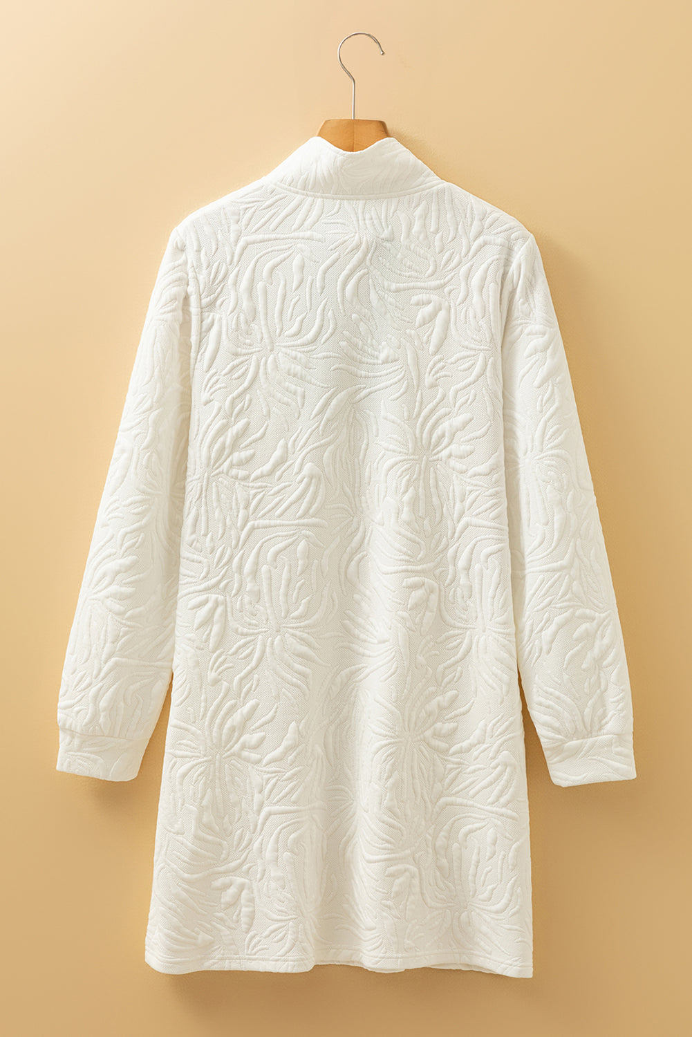 White Jacquard Textured Quarter Zipper Shift Mini Dress-TOPS / DRESSES-[Adult]-[Female]-2022 Online Blue Zone Planet