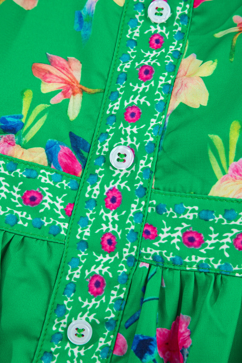 Green Floral Print Contrast Trim Knotted Straps Midi Dress-TOPS / DRESSES-[Adult]-[Female]-2022 Online Blue Zone Planet
