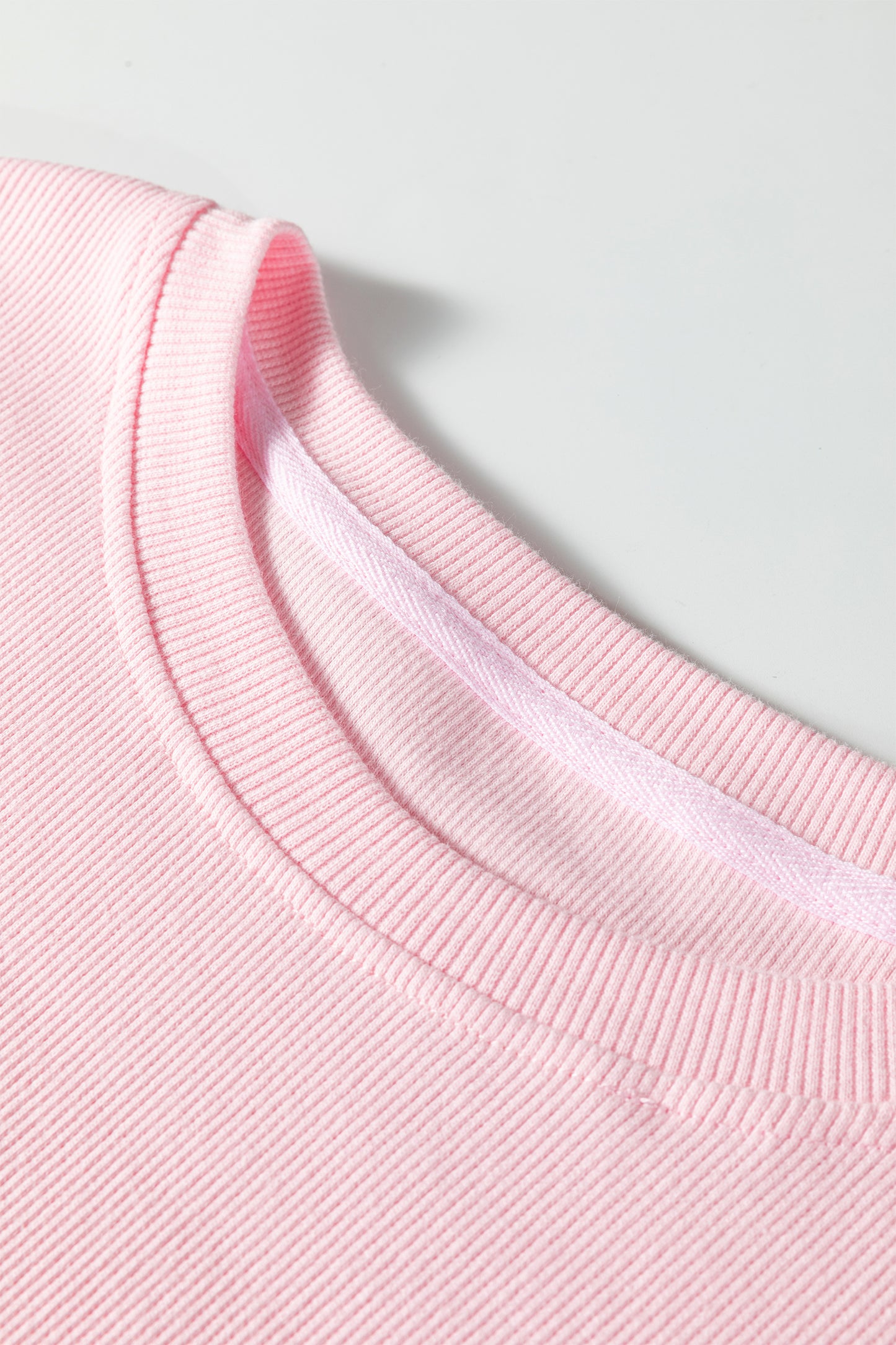 Pink 3d Ribbed XOXO Heart Embroidered Drop Shoulder Sweatshirt-Tops/Sweatshirts & Hoodies-[Adult]-[Female]-2022 Online Blue Zone Planet