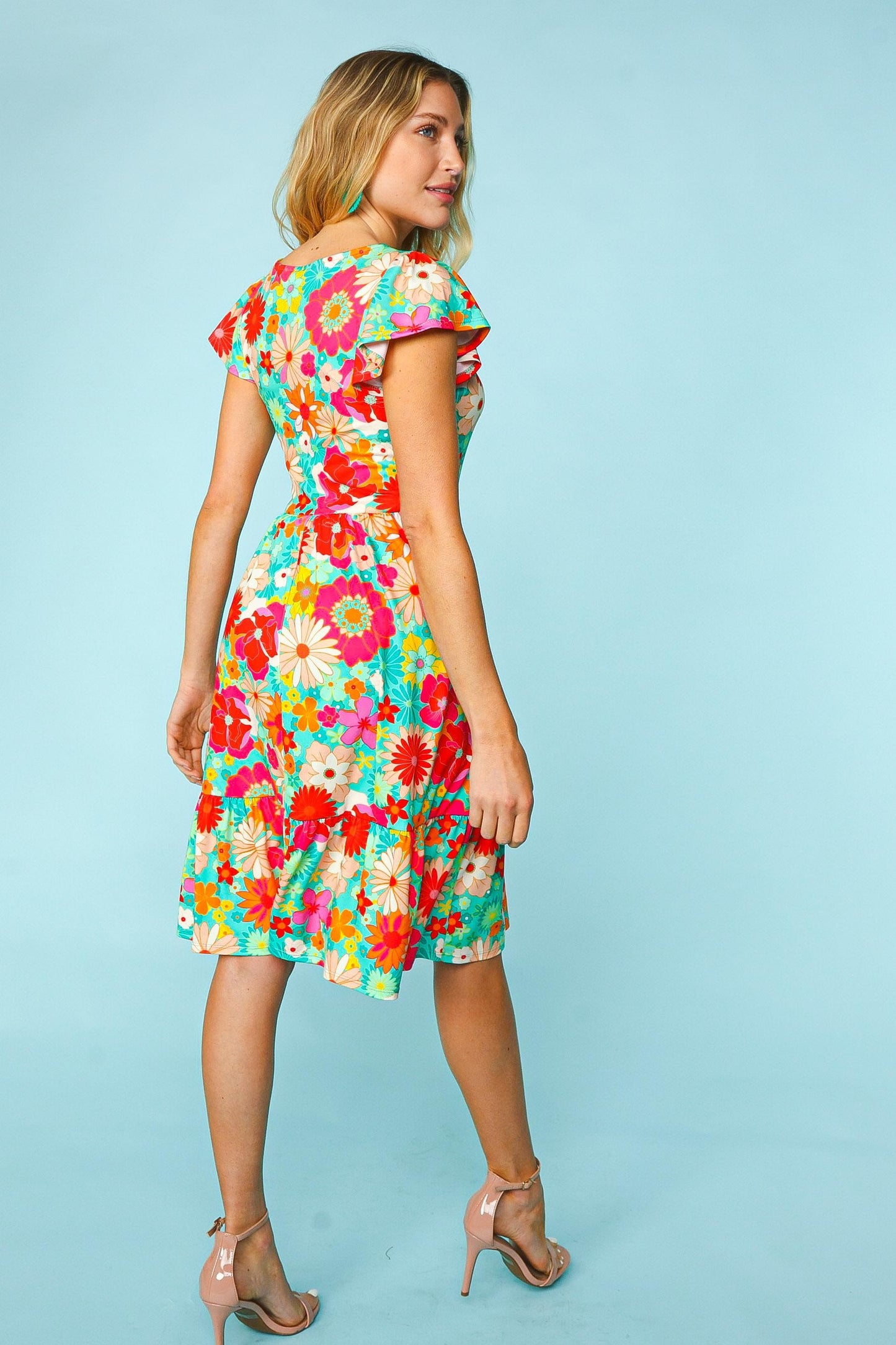 Haptics Floral Square Neck Short Sleeve Dress-TOPS / DRESSES-[Adult]-[Female]-2022 Online Blue Zone Planet