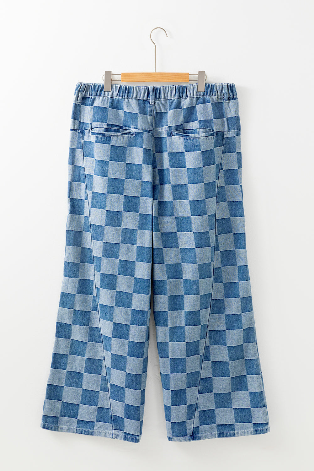 Blue Zone Planet | Dusk Blue Plus Size Checkered Seamed High Waist Wide Leg Jeans-Plus Size/Plus Size Bottoms-[Adult]-[Female]-2022 Online Blue Zone Planet