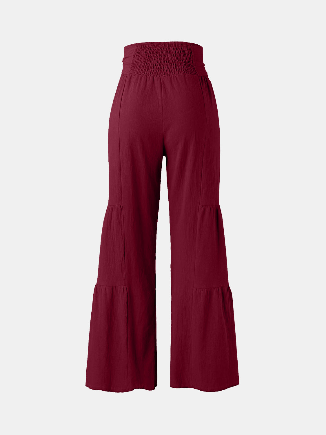 Tied Ruched Wide Leg Pants-BOTTOMS SIZES SMALL MEDIUM LARGE-[Adult]-[Female]-Burgundy-S-2022 Online Blue Zone Planet