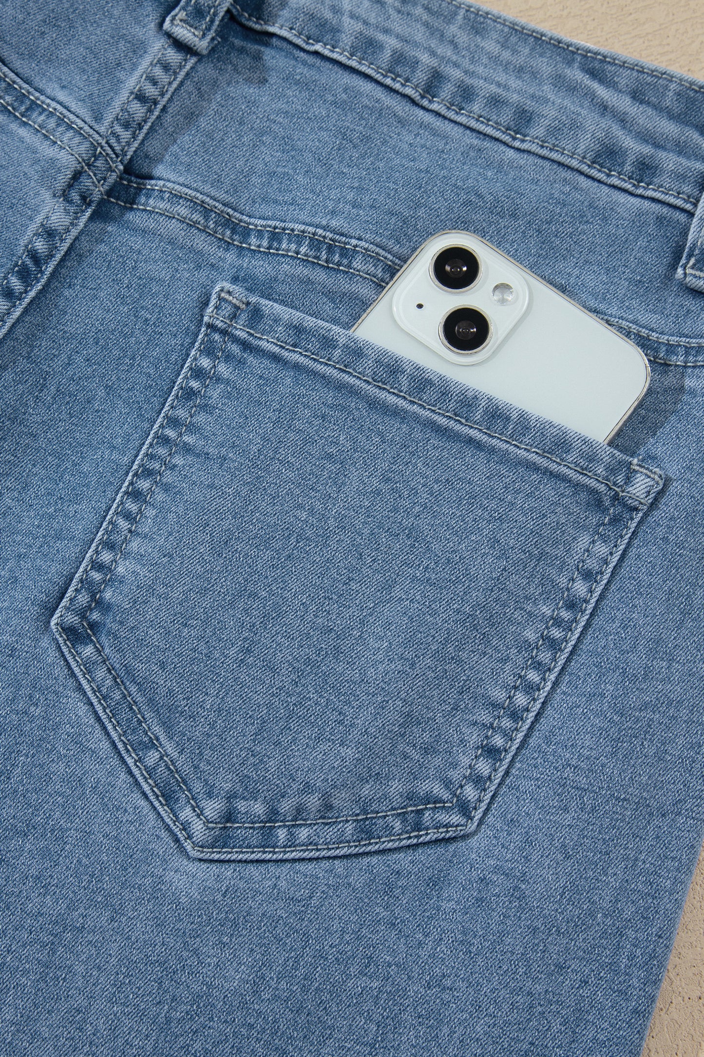Dusk Blue Side Seam Rivet Detail Ankle Length Casual Jeans