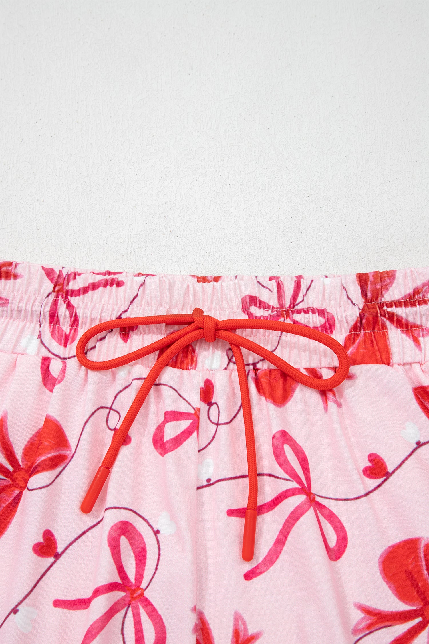 Red Romantic Bow Print Loose Tee Drawstring Shorts 2pcs Lounge Set-Loungewear & Sleepwear/Loungewear-[Adult]-[Female]-2022 Online Blue Zone Planet