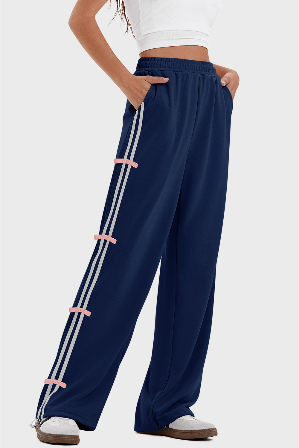 Elastic Waist Wide Leg Pants with Pockets-BOTTOMS SIZES SMALL MEDIUM LARGE-[Adult]-[Female]-2022 Online Blue Zone Planet