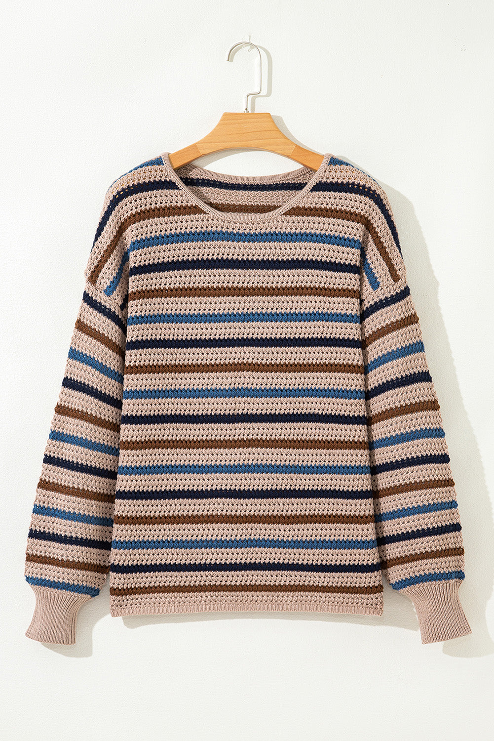 Multicolour Striped Knitted Drop Shoulder Round Neck Sweater-TOPS / DRESSES-[Adult]-[Female]-2022 Online Blue Zone Planet