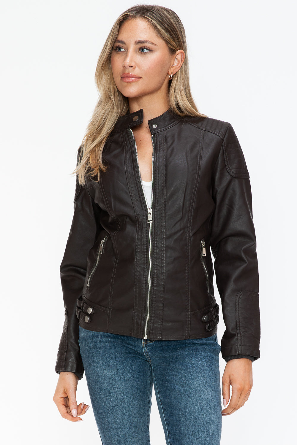 Blue Zone Planet | Snobbish Faux Leather Biker Jacket with Side Zip Pockets-TOPS / DRESSES-[Adult]-[Female]-2022 Online Blue Zone Planet