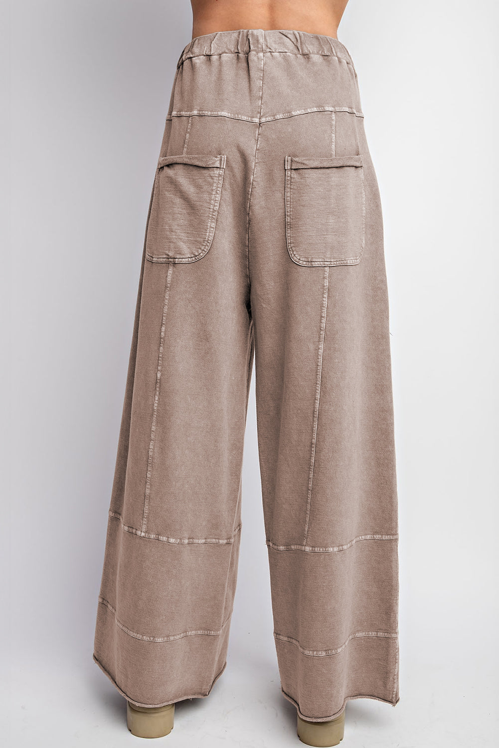 Smoke Gray Mineral Wash Exposed Seam Drawstring Elastic Waistband Wide Leg Cargo Pants-Bottoms/Pants & Culotte-[Adult]-[Female]-2022 Online Blue Zone Planet
