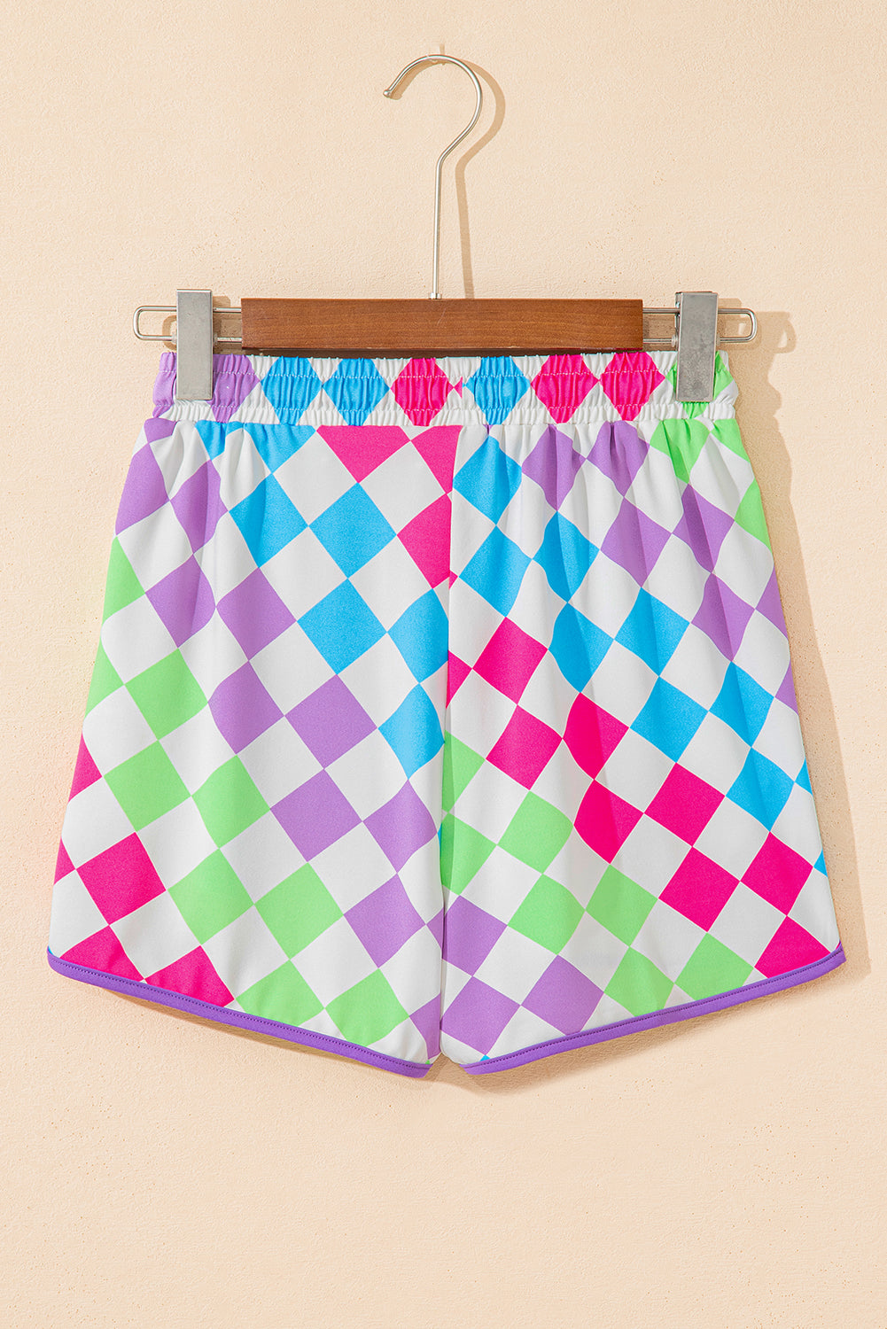 Multicolour Checkered Drawstring Elastic Waist Casual Shorts-Bottoms/Casual Shorts-[Adult]-[Female]-2022 Online Blue Zone Planet