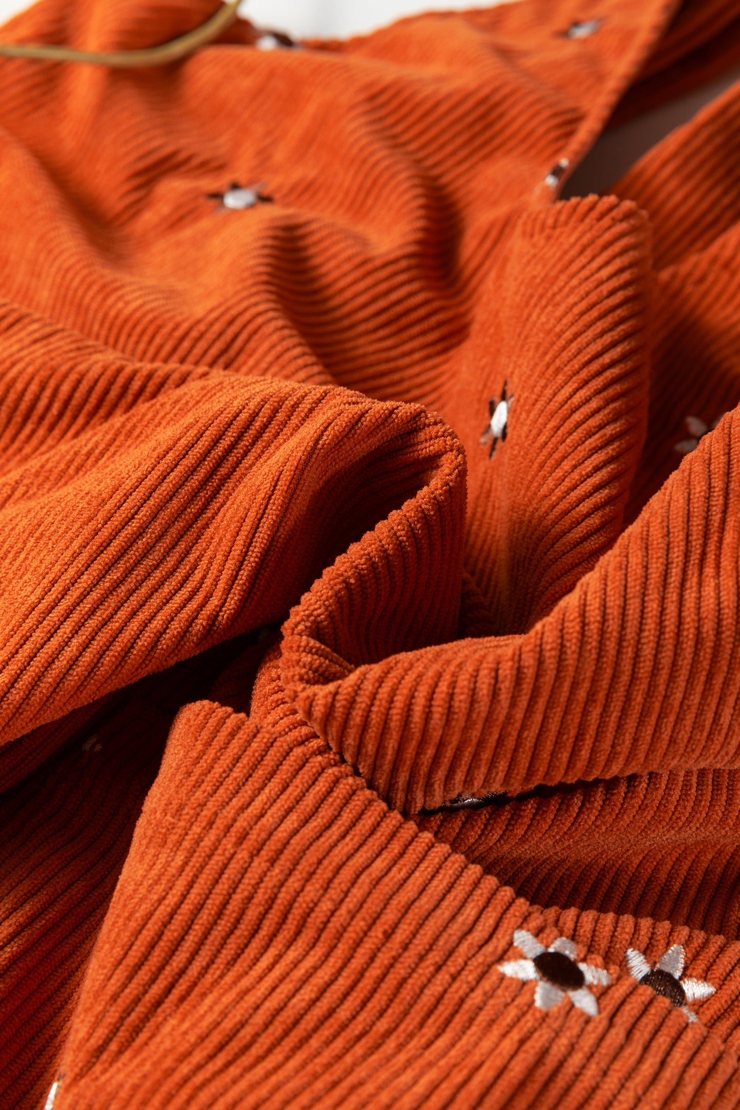 Gold Flame Flower Embroidered Corduroy Overall Mini Dress-TOPS / DRESSES-[Adult]-[Female]-2022 Online Blue Zone Planet