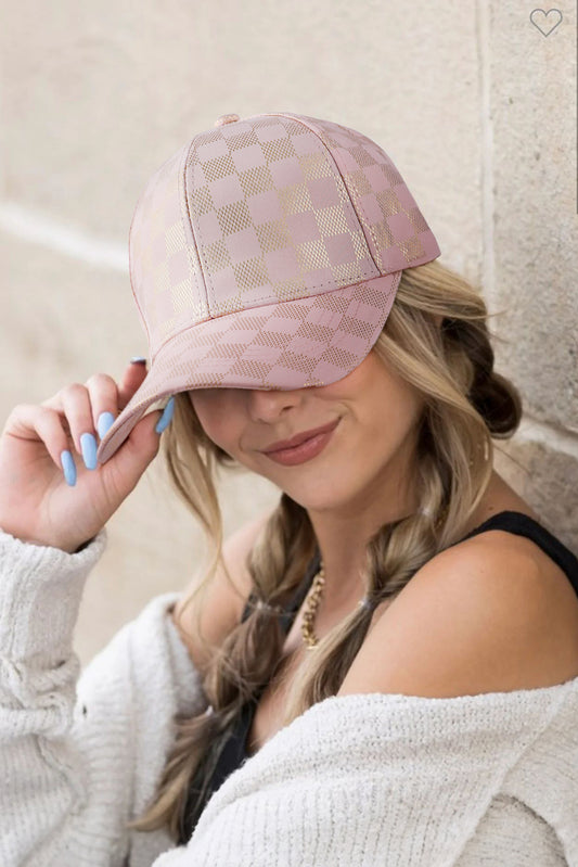 Light Pink Checkered Baseball Cap-Hats-[Adult]-[Female]-Light Pink-ONE SIZE-2022 Online Blue Zone Planet