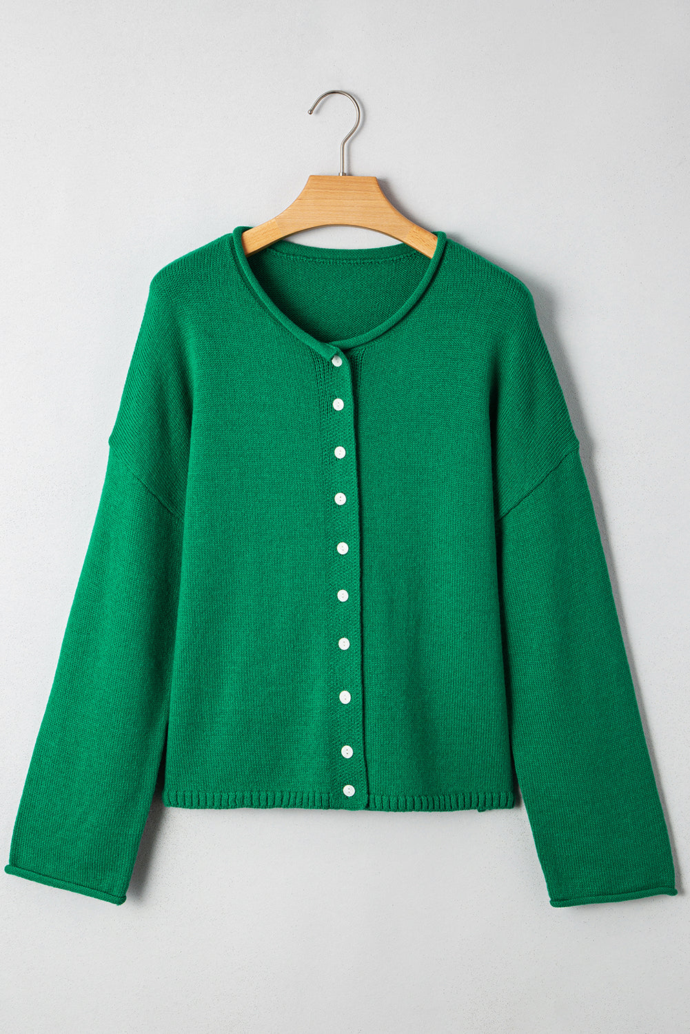 Bright Green Solid Color Knit Button Drop Shoulder Sweater Cardigan-TOPS / DRESSES-[Adult]-[Female]-2022 Online Blue Zone Planet