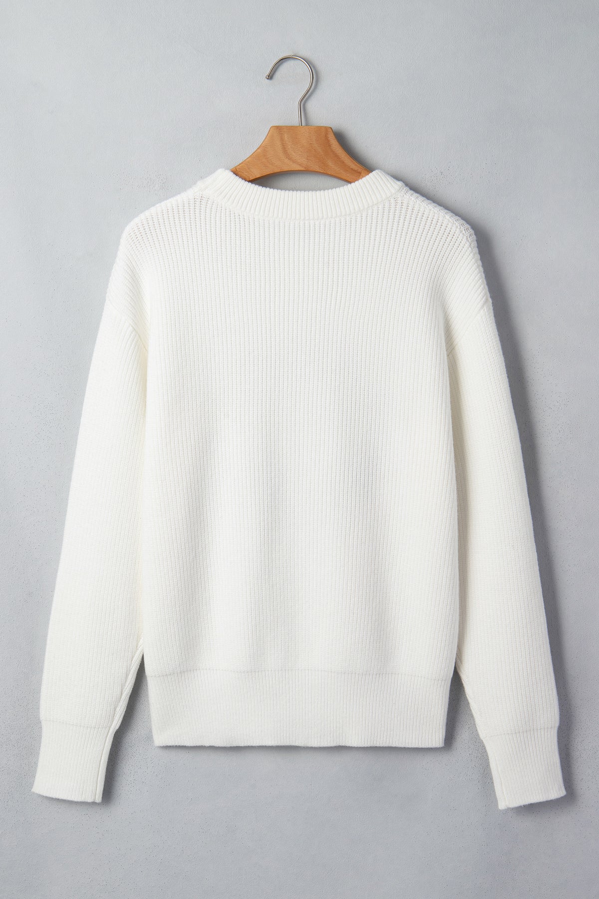 White Christmas Wreath Pattern Round Neck Casual Sweater-TOPS / DRESSES-[Adult]-[Female]-2022 Online Blue Zone Planet