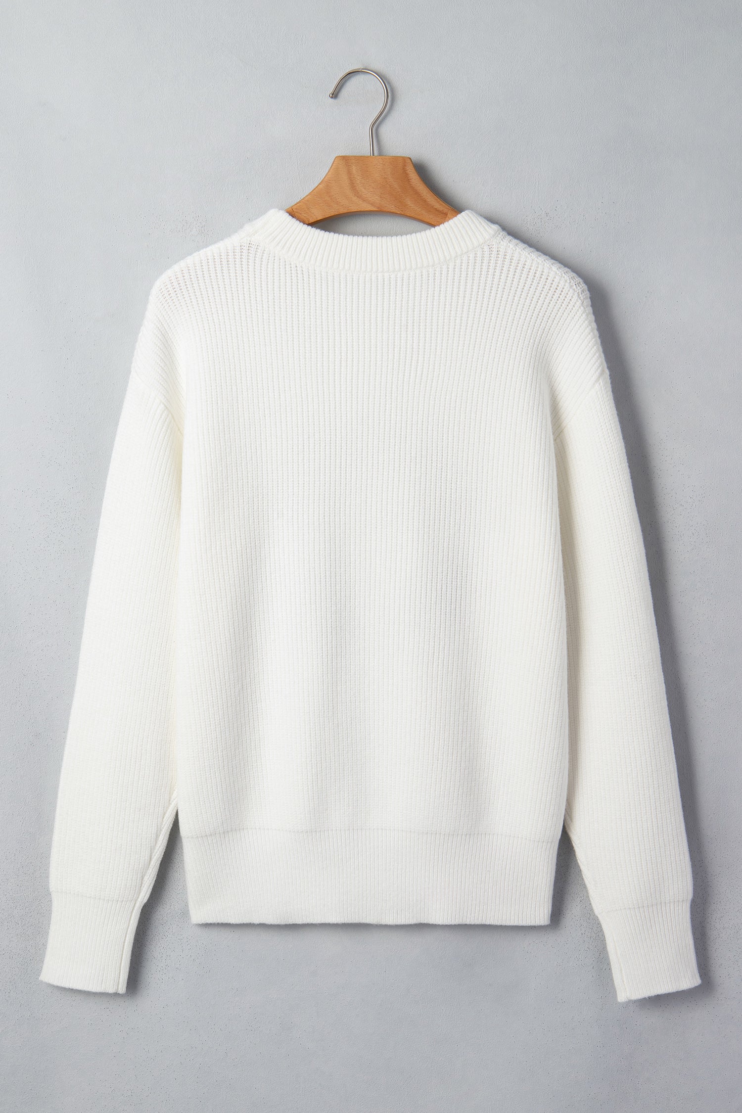 White Christmas Wreath Pattern Round Neck Casual Sweater-TOPS / DRESSES-[Adult]-[Female]-2022 Online Blue Zone Planet