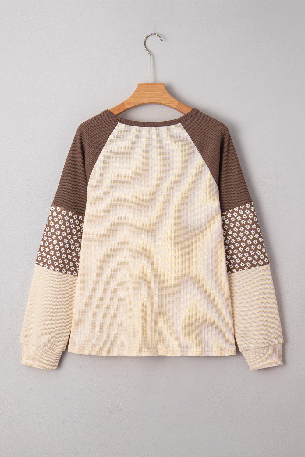 Brown Floral Print Patchwork Color Block Long Sleeve Top-Tops/Long Sleeve Tops-[Adult]-[Female]-2022 Online Blue Zone Planet