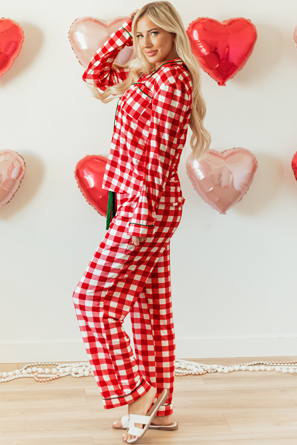 Blue Zone Planet | Fiery Red Christmas Plaid Print Shirt and Pants Pajama Set-Loungewear & Sleepwear/Sleepwear-[Adult]-[Female]-2022 Online Blue Zone Planet