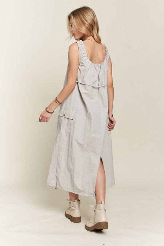 ADORA Drawstring Slit Back Cargo Dress-TOPS / DRESSES-[Adult]-[Female]-2022 Online Blue Zone Planet