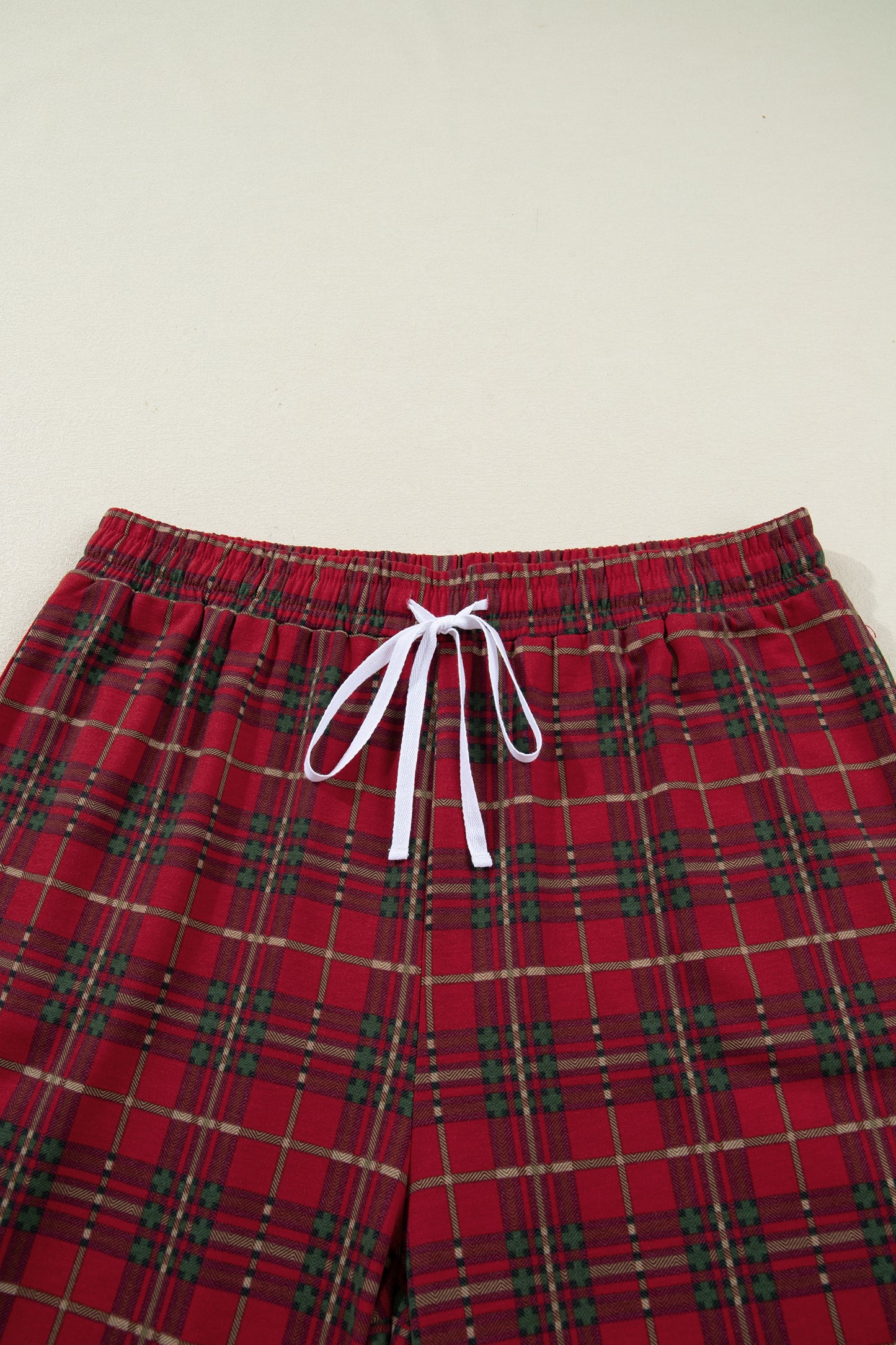 Red Plus Size Plaid Short Sleeve Shirt Loose Pants 2pcs Pajama Set-Plus Size/Plus Size Loungewear-[Adult]-[Female]-2022 Online Blue Zone Planet