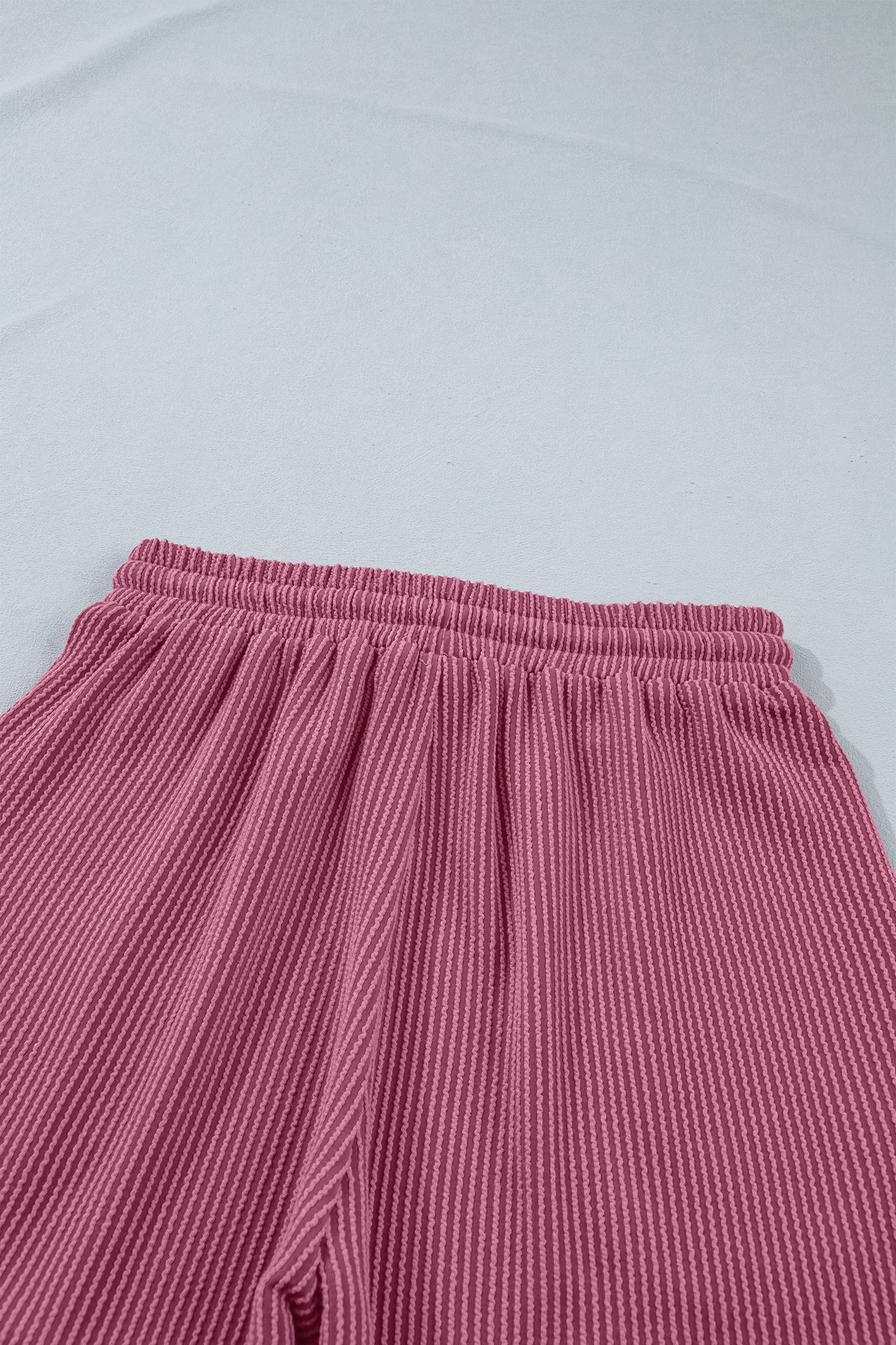 Pitaya Pink Twisted Ribbed Loose Tee Drawstring Elastic Waist 2pcs Short Set-Two Piece Sets/Short Sets-[Adult]-[Female]-2022 Online Blue Zone Planet