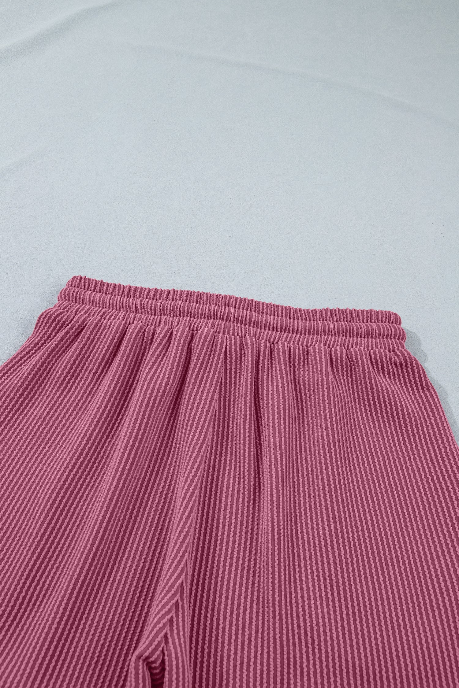 Pitaya Pink Twisted Ribbed Loose Tee Drawstring Elastic Waist 2pcs Short Set-Two Piece Sets/Short Sets-[Adult]-[Female]-2022 Online Blue Zone Planet
